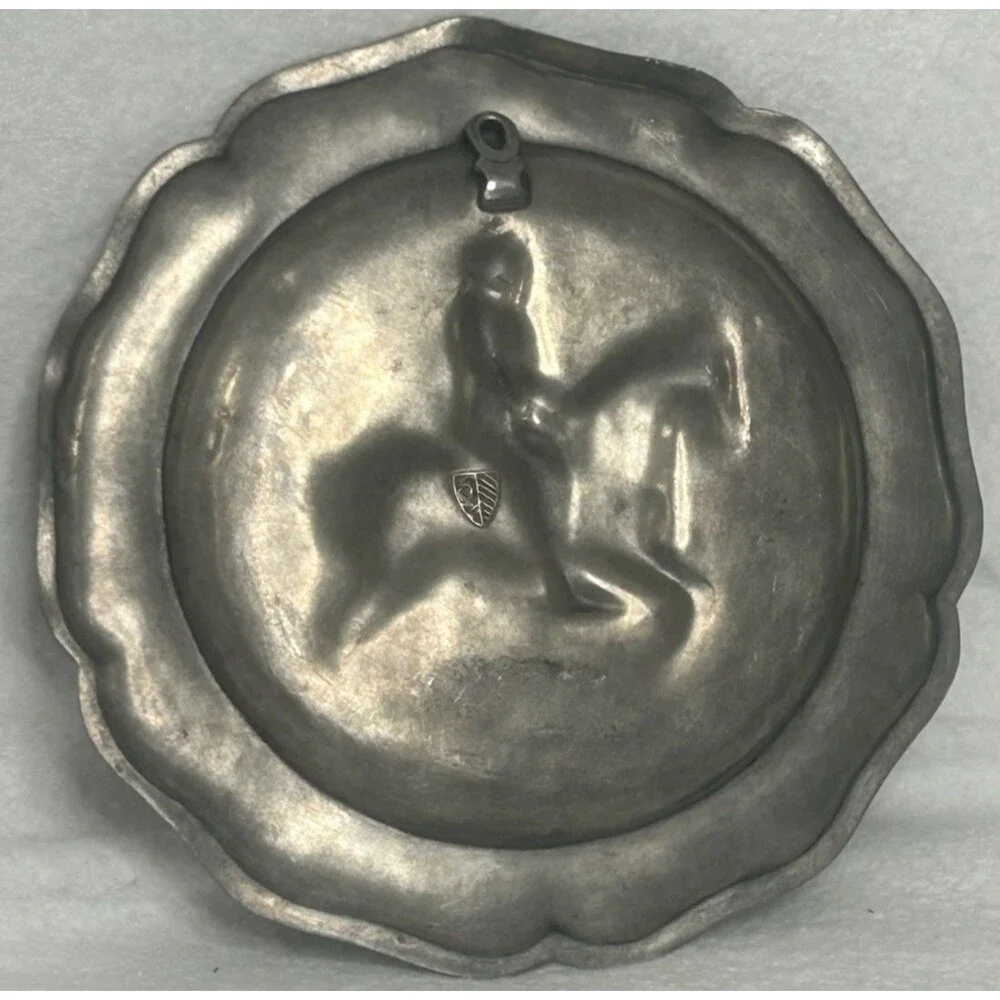 Vintage Knight Pewter Plate Germany Stamped with crest 1513